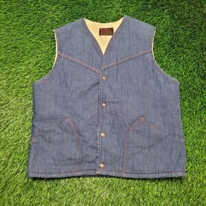 Vintage 70s Fleetwood Denim Vest Mens M Sherpa Lined Western Biker USA